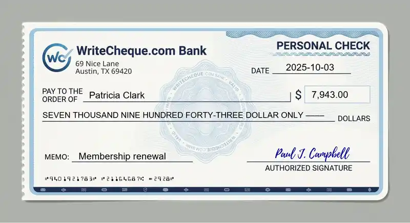 Cheque example for 7943