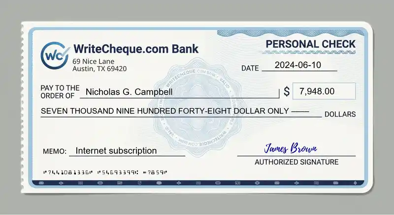Cheque example for 7948