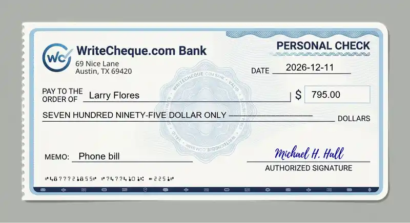 Cheque example for 795
