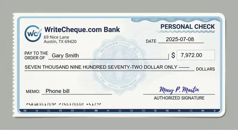 Cheque example for 7972
