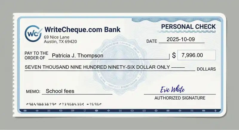 Cheque example for 7996