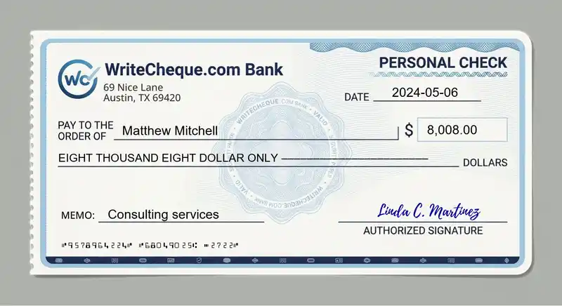 Cheque example for 8008