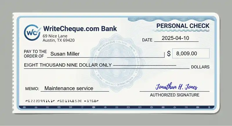 Cheque example for 8009