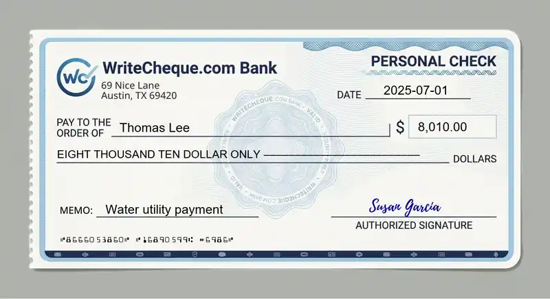 Cheque example for 8010