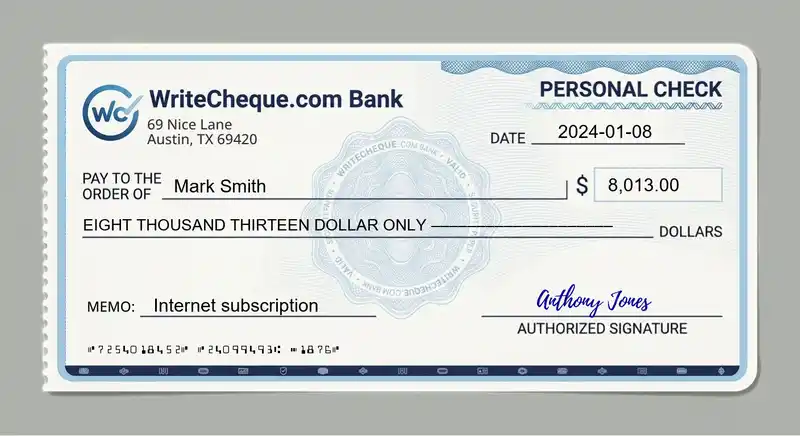 Cheque example for 8013