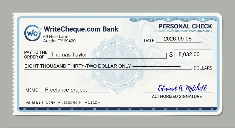Cheque example for 8032
