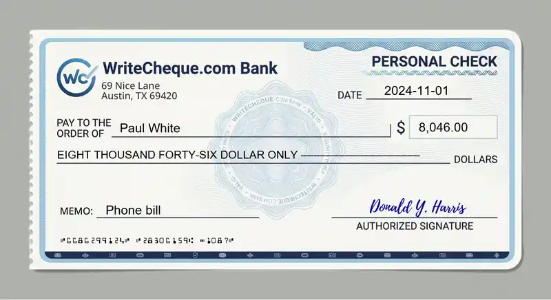 Cheque example for 8046