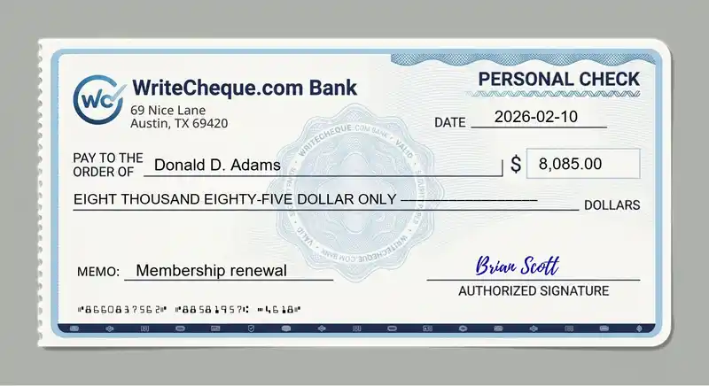 Cheque example for 8085
