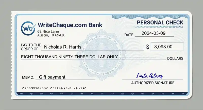 Cheque example for 8093