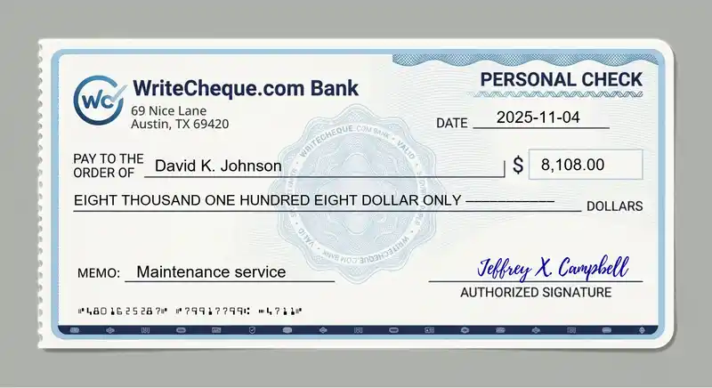 Cheque example for 8108