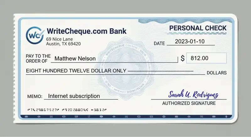 Cheque example for 812