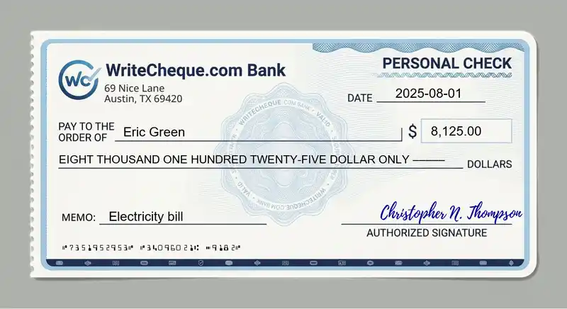 Cheque example for 8125