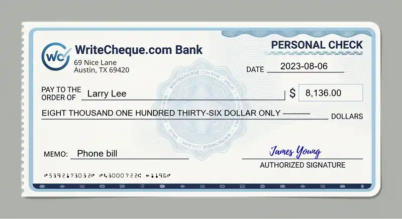 Cheque example for 8136