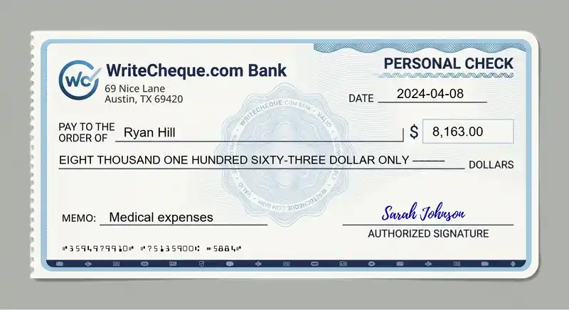 Cheque example for 8163
