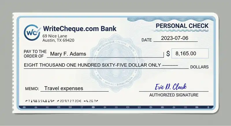 Cheque example for 8165
