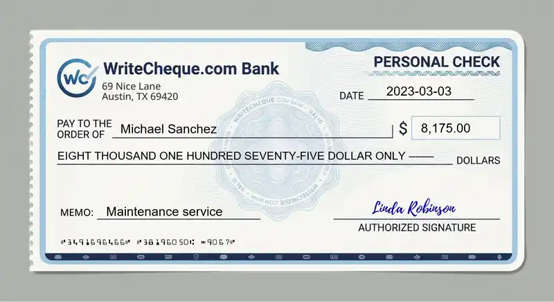 Cheque example for 8175