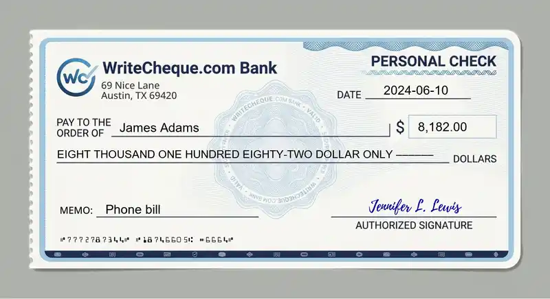 Cheque example for 8182