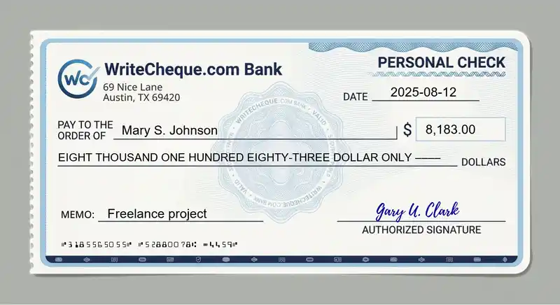 Cheque example for 8183