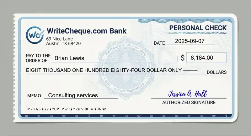 Cheque example for 8184