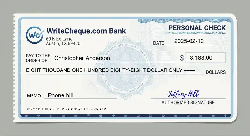 Cheque example for 8188