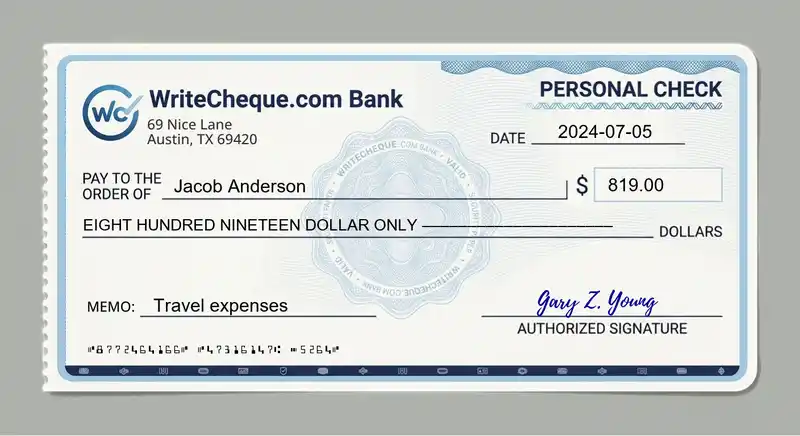 Cheque example for 819