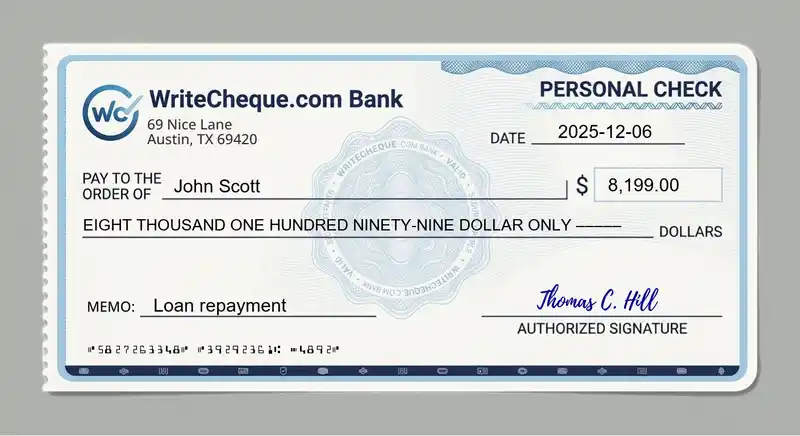 Cheque example for 8199
