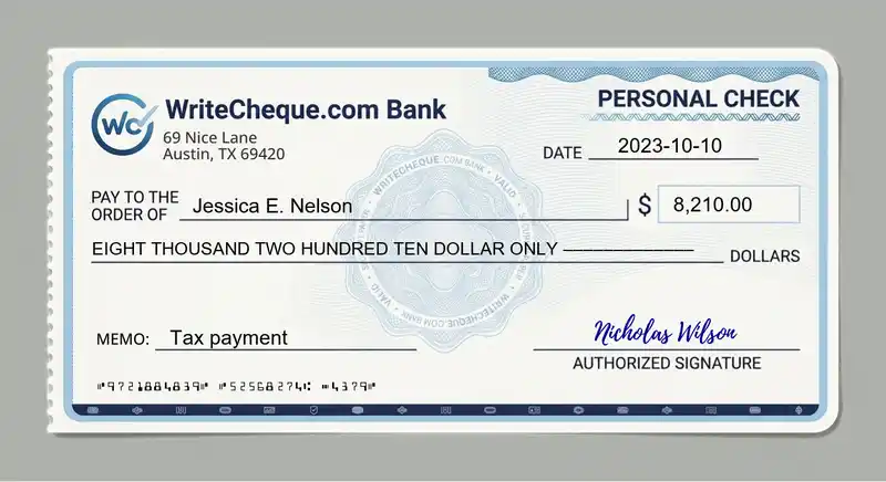 Cheque example for 8210