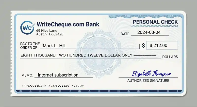 Cheque example for 8212