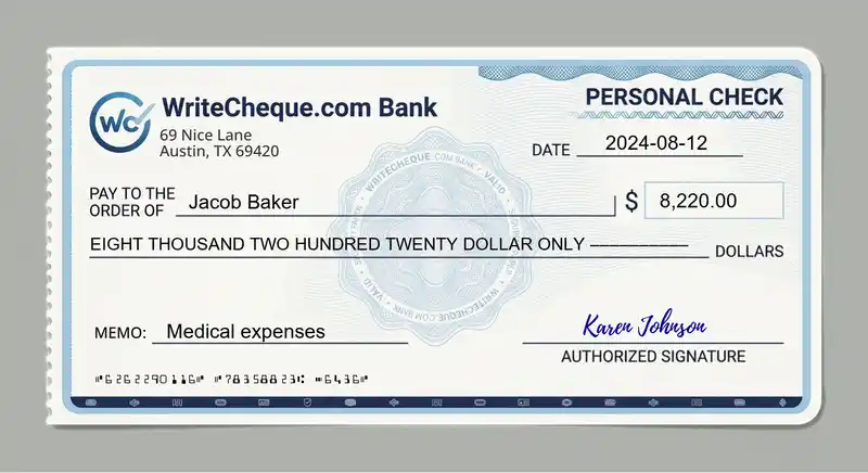 Cheque example for 8220