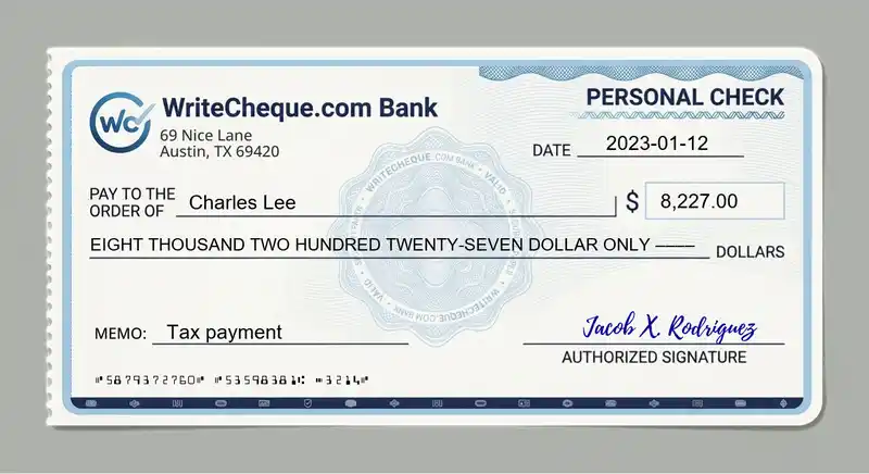 Cheque example for 8227