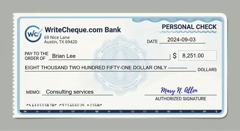Cheque example for 8251