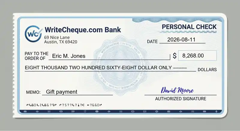 Cheque example for 8268