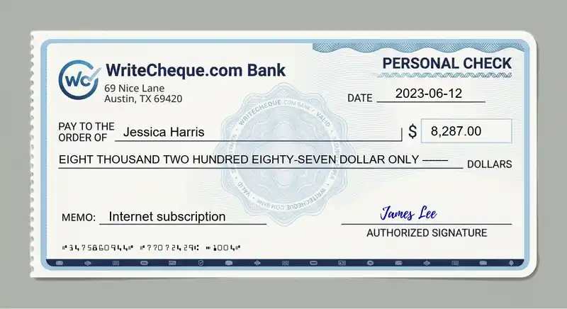 Cheque example for 8287