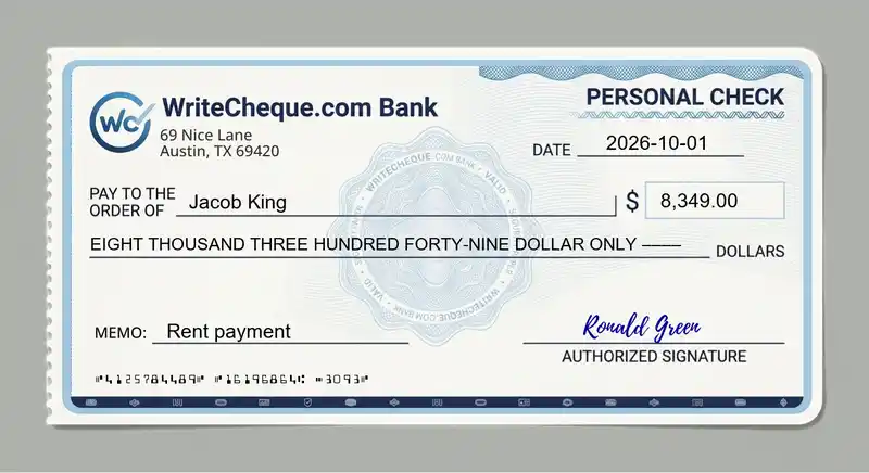 Cheque example for 8349