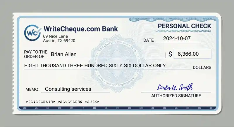 Cheque example for 8366