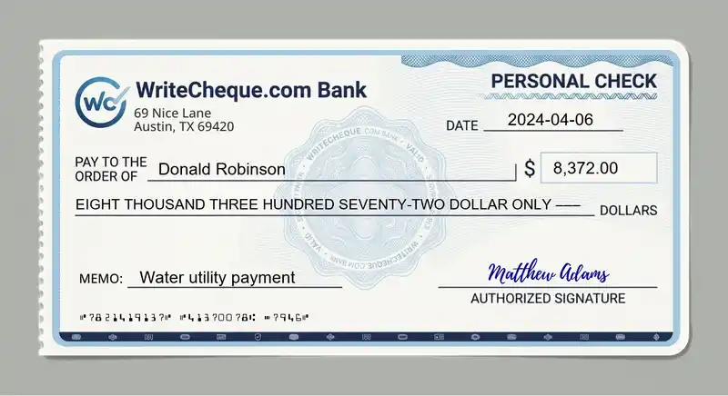 Cheque example for 8372