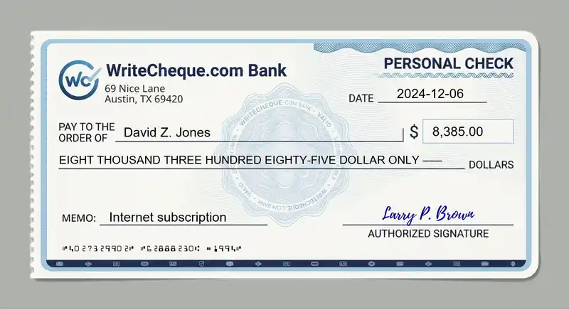 Cheque example for 8385