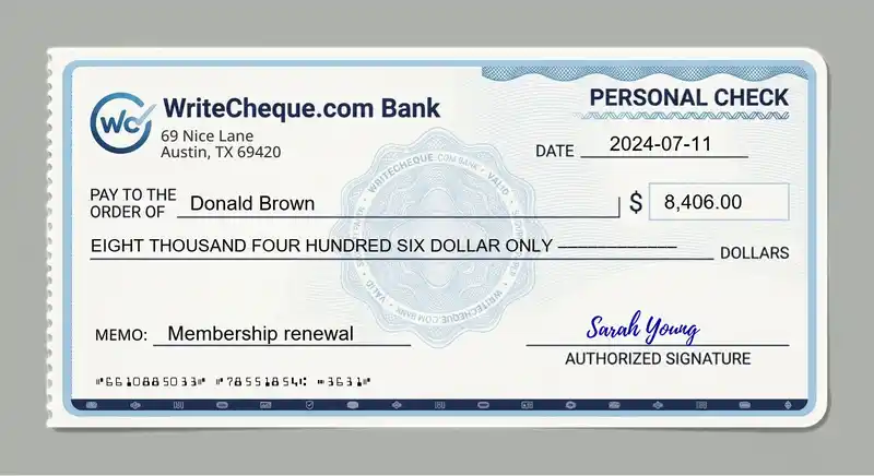 Cheque example for 8406