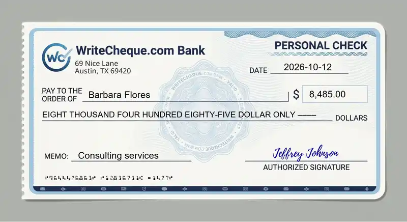 Cheque example for 8485