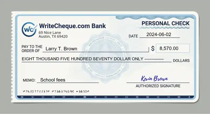 Cheque example for 8570