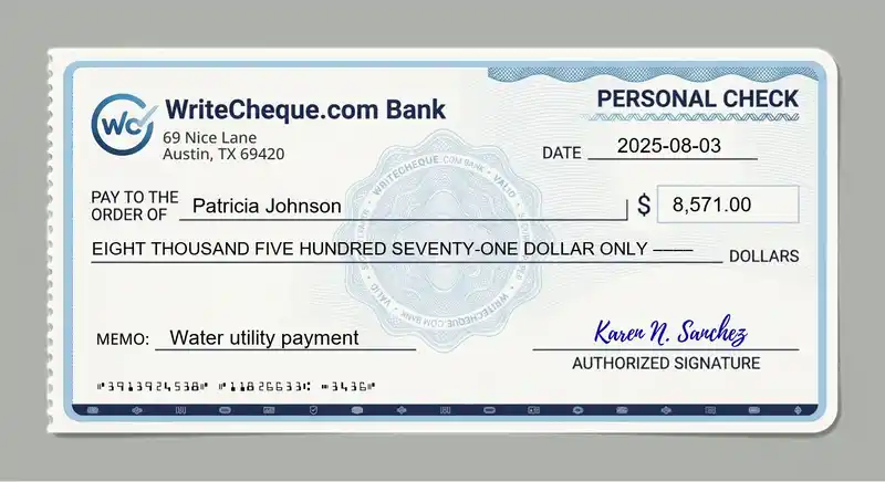 Cheque example for 8571