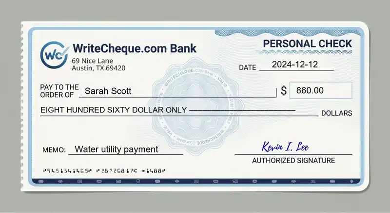 Cheque example for 860