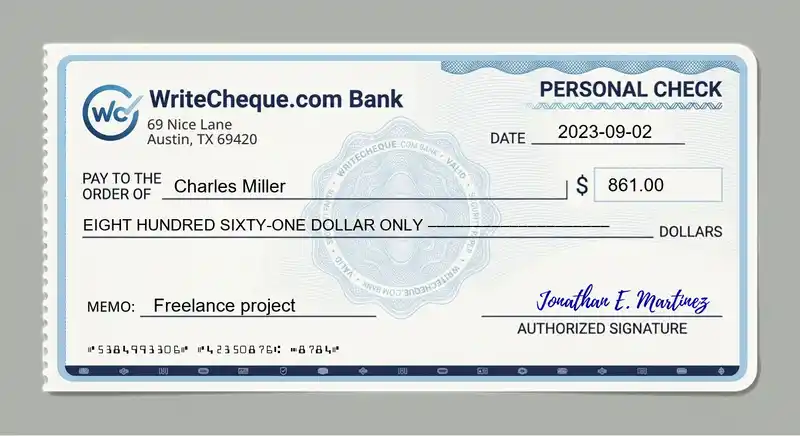 Cheque example for 861