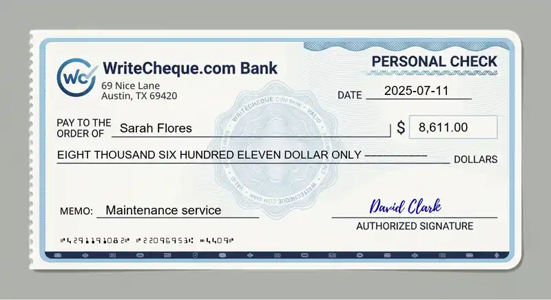 Cheque example for 8611
