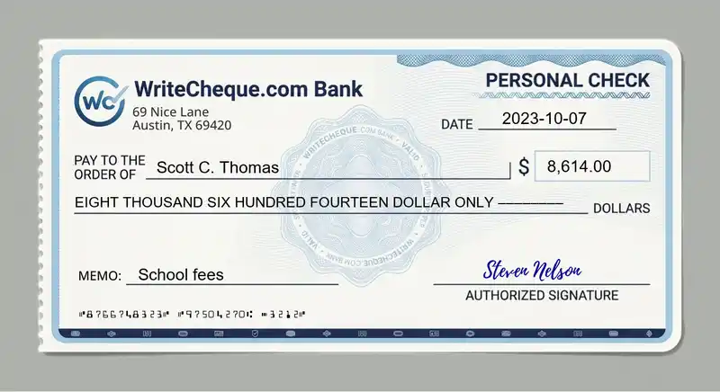 Cheque example for 8614