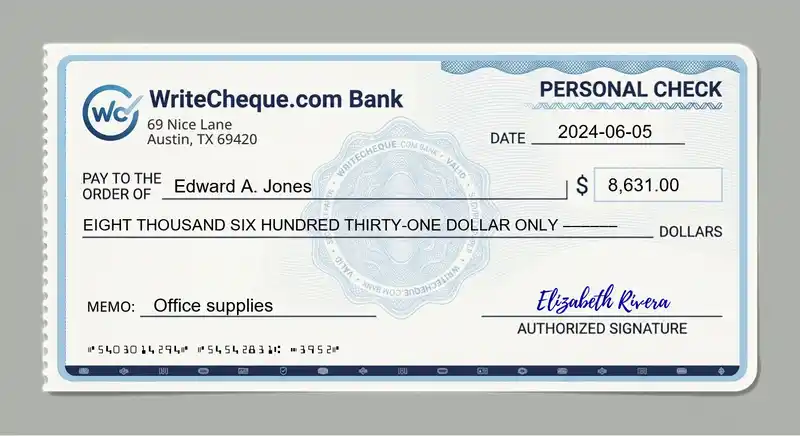 Cheque example for 8631