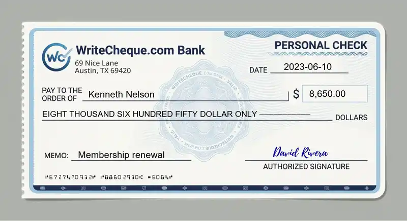 Cheque example for 8650