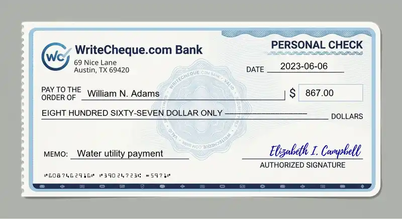 Cheque example for 867