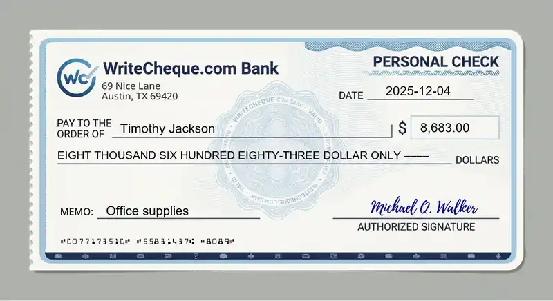 Cheque example for 8683