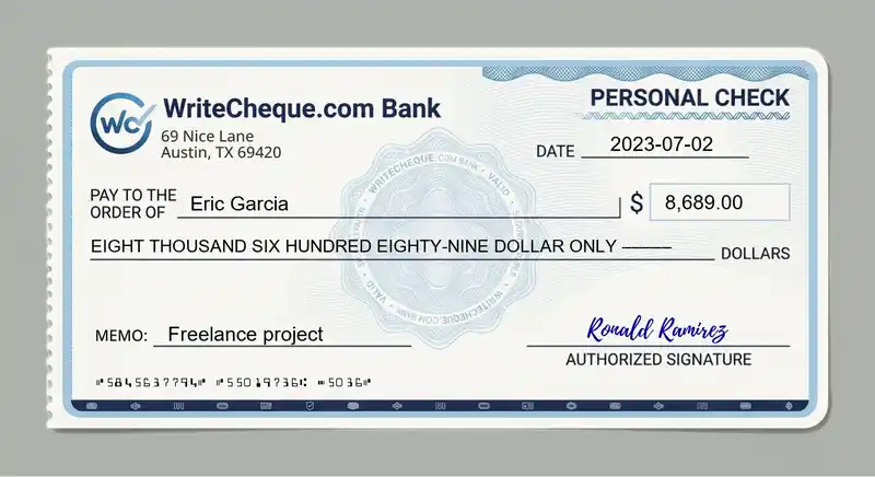 Cheque example for 8689